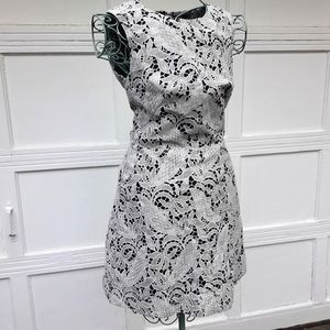 Fit and Flare Mini Dress Sleeveless Boho Lace Bohemian Flirty White Black Sz 6